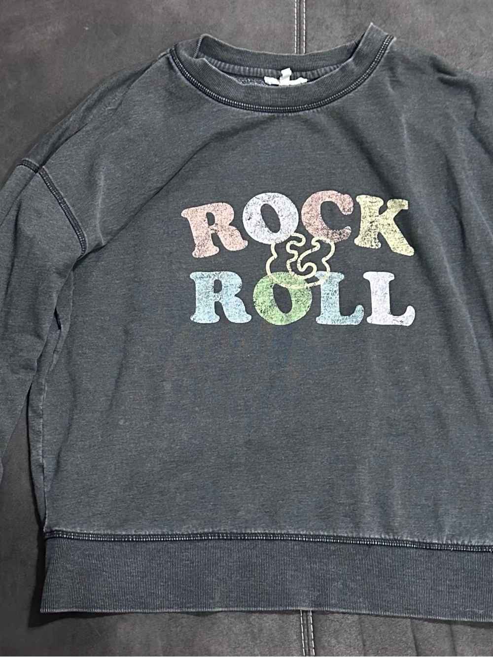 Maurices Black Crewneck Sweatshirt with Multicolor 'Rock & Roll' Graphic